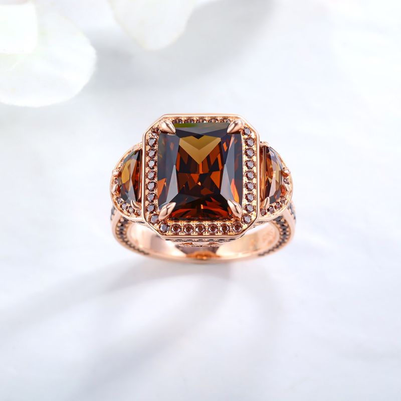 Sotiya Three Stone Halo Radiant Cut Coffee Engagement Ring Sterling Silver