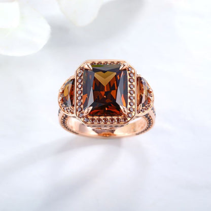 Sotiya Three Stone Halo Radiant Cut Coffee Engagement Ring Sterling Silver