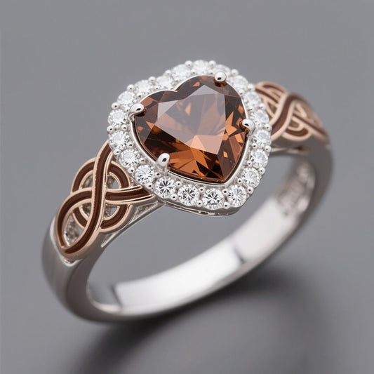 Sotiya Halo Heart Cut Knot Coffee Enamel Engagement Ring Sterling Silver