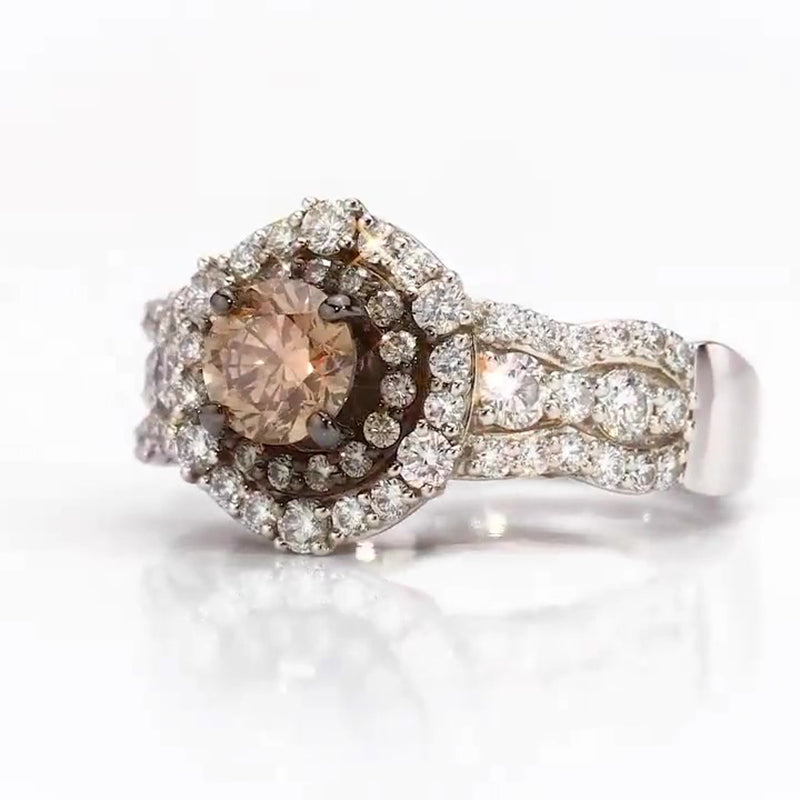 Sotiya Double Halo Round Cut Coffee Engagement Ring Sterling Silver