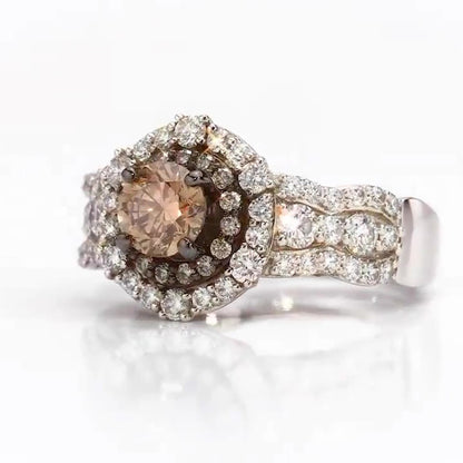 Sotiya Double Halo Round Cut Coffee Engagement Ring Sterling Silver