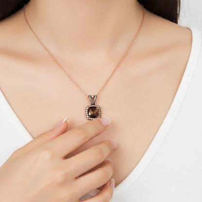 Sotiya Two Tone Halo Cushion Cut Coffee Necklace Sterling Silver