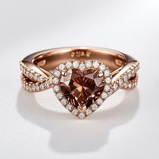 Sotiya Halo Heart Cut Twist Coffee Engagement Ring Sterling Silver