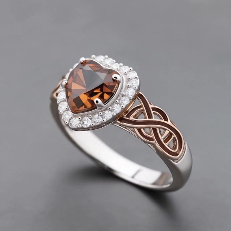 Sotiya Halo Heart Cut Knot Coffee Enamel Engagement Ring Sterling Silver