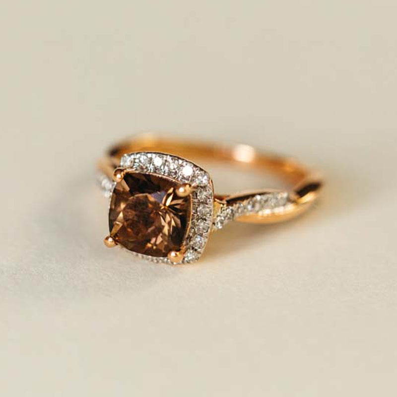 Sotiya Twist Shank Halo Coffee Cushion Cut Engagement Ring Sterling Silver