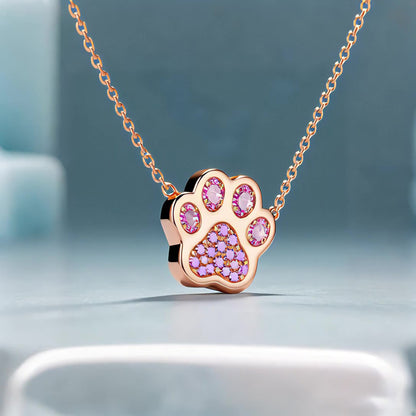 Sotiya Pet Cat Dog Paw Pink Heart Shaped Necklace Sterling Silver
